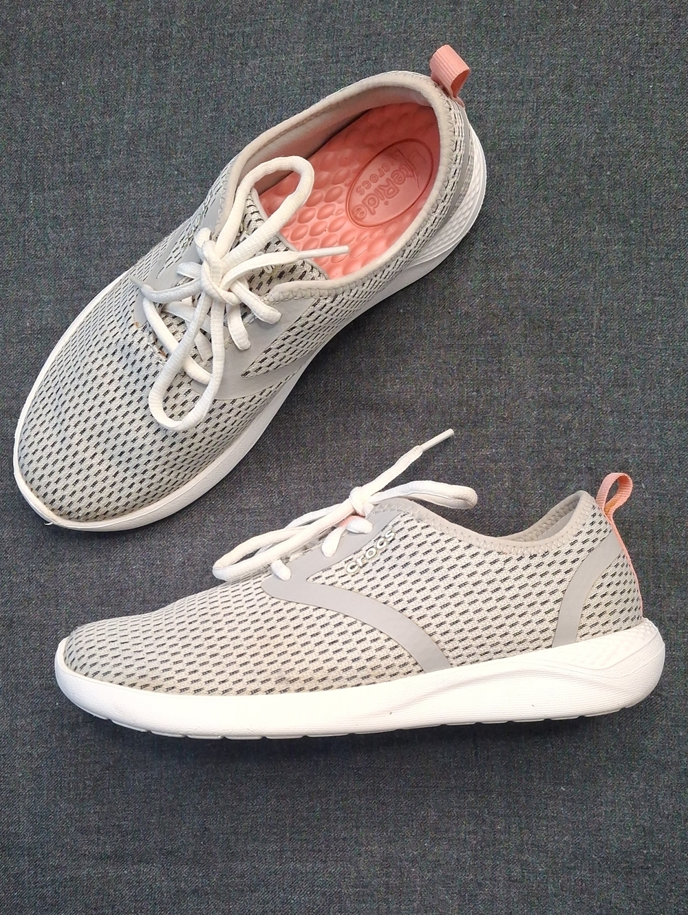 CROCS Women's Gray and Pink Lightweight Lace-Up Sneakers
